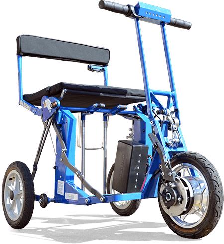 Di Blasi R30 (in blue) lightweight and folding mobility scooter.